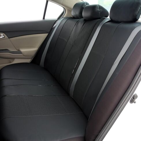 FH Group Automotive Seat Cover Deluxe Leatherette Full Set Solid Black, Combo Slip Dash Grip Pad Car Seat Covers Interior Accessories Cars Trucks SUV Car Accessories Airbag Compatible Split Bench Tan in Kuwait