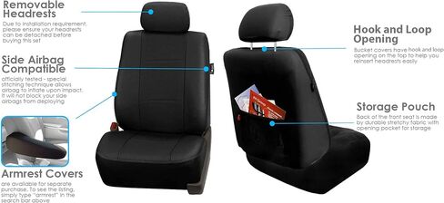 FH Group Automotive Seat Cover Deluxe Leatherette Full Set Solid Black, Combo Slip Dash Grip Pad Car Seat Covers Interior Accessories Cars Trucks SUV Car Accessories Airbag Compatible Split Bench Tan in Kuwait