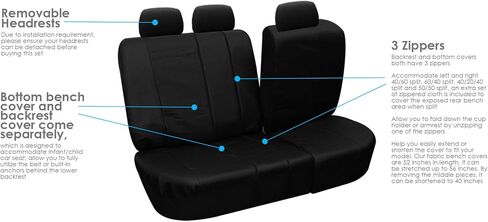 FH Group Automotive Seat Cover Deluxe Leatherette Full Set Solid Black, Combo Slip Dash Grip Pad Car Seat Covers Interior Accessories Cars Trucks SUV Car Accessories Airbag Compatible Split Bench Tan in Kuwait