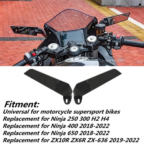 Qiilu Motorcycle Wing Mirror, 2PCS Motorcycle Rearview Mirrors Wind Wing Adjustable Rotating Side Mirror for Ninja 250 300 400 600 ZX10R ZX6R ZX-636 in Saudi Arabia