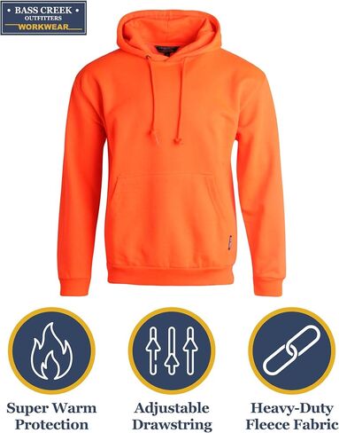 Bass Creek Outfitters Men's High Visibility Warm Sweatshirt - Safety Workwear Pullover Hoodie: Neon Yellow, Orange in Kuwait