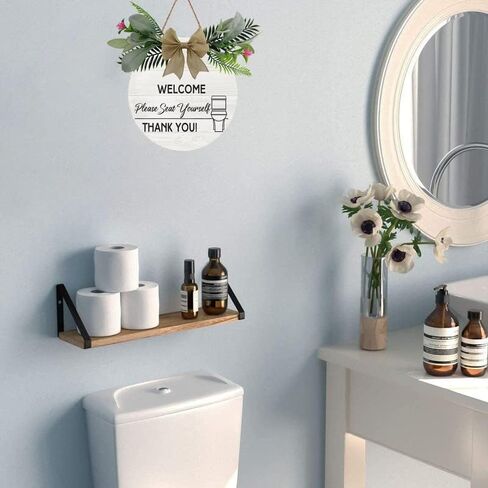 مزرعة ريفي الحمام الخشب علامة الفكاهة الفن المرحاض جدار ديكور لطيف ديكور الحمام 12 "× 12" علامة يرجى الجلوس علامة خشبية للحمام الحمام هووسورمينغ هدية الديكور in Kuwait