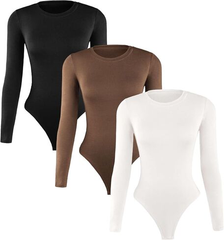 Women's 4 Necklines Pack Bodysuits Long Sleeve, Stretchy Basic Ribbed Body Suits Tops for Women Casual 4 Style In 1 in Saudi Arabia
