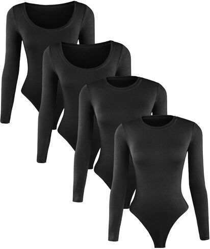Women's 4 Necklines Pack Bodysuits Long Sleeve, Stretchy Basic Ribbed Body Suits Tops for Women Casual 4 Style In 1 in Saudi Arabia
