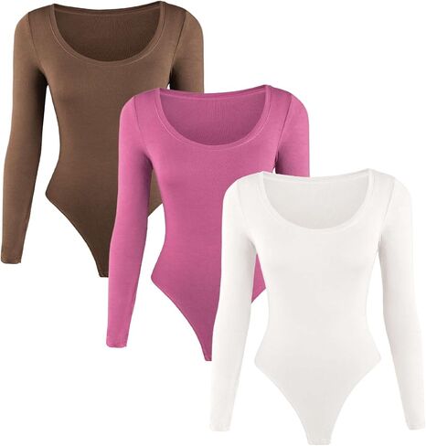 Women's 4 Necklines Pack Bodysuits Long Sleeve, Stretchy Basic Ribbed Body Suits Tops for Women Casual 4 Style In 1 in Saudi Arabia