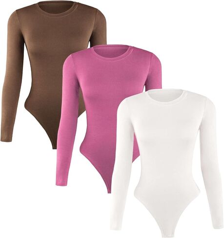 Women's 4 Necklines Pack Bodysuits Long Sleeve, Stretchy Basic Ribbed Body Suits Tops for Women Casual 4 Style In 1 in Saudi Arabia