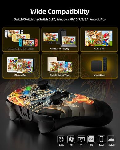 وحدة تحكم EasySMX Wireless Switch Pro - متوافقة مع Nitendo Switch/OLED/Lite، وحدات تحكم التبديل مع 9 مصابيح LED ملونة، الاستيقاظ، التربو، الاهتزاز، التحكم في الحركة in Kuwait