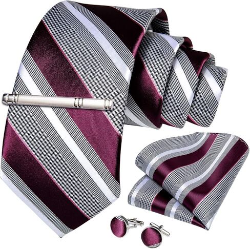 DiBanGu Mens Striped Tie Silk Woven Necktie and Pocket Square Cufflinks Tie Clip Set Wedding Business Formal Gift Tie for Men in Kuwait