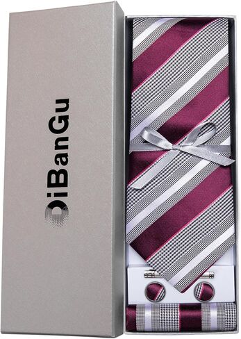 DiBanGu Mens Striped Tie Silk Woven Necktie and Pocket Square Cufflinks Tie Clip Set Wedding Business Formal Gift Tie for Men in Kuwait