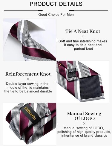 DiBanGu Mens Striped Tie Silk Woven Necktie and Pocket Square Cufflinks Tie Clip Set Wedding Business Formal Gift Tie for Men in Kuwait