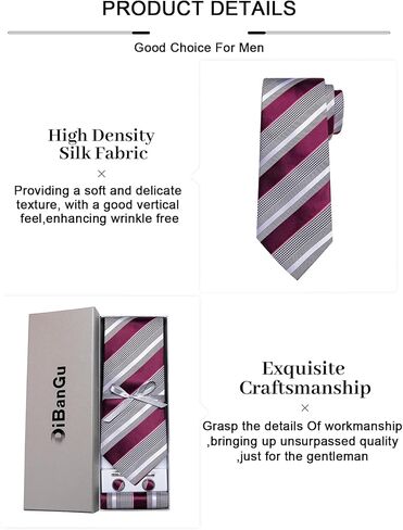 DiBanGu Mens Striped Tie Silk Woven Necktie and Pocket Square Cufflinks Tie Clip Set Wedding Business Formal Gift Tie for Men in Kuwait