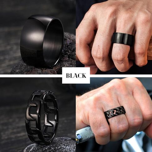 Sanfenly 5PCS 14K Gold Rings for Men Mens Gold Ring Mens Stainless Steel Rings Square Signet Rings Pinky Thumb Ring Chunky Thick Band Cuban Link Chain Ring Cool Finger Ring Wedding Band Ring for Men（Size 7-15） in Saudi Arabia