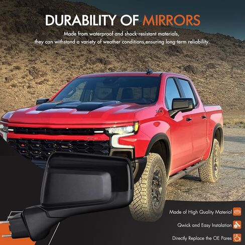 Left Driver Side Mirror Compatible with 2019-2024 Chevy Silverado 1500 Electric Glass Heated Manual Folding Without Turn Signal 5Pins #GM1320583 in Kuwait