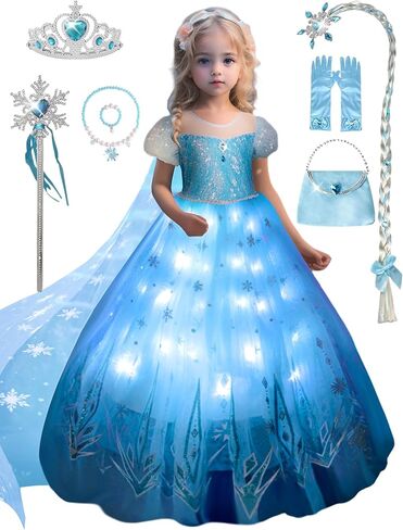 Princess Dresses for Girls Toddler Princess Costume Dress Up Clothes for Girls Halloween Costume with Cape for Christmas, Birthday, Party, LED Light No Assembly Needed, 110 in Saudi Arabia