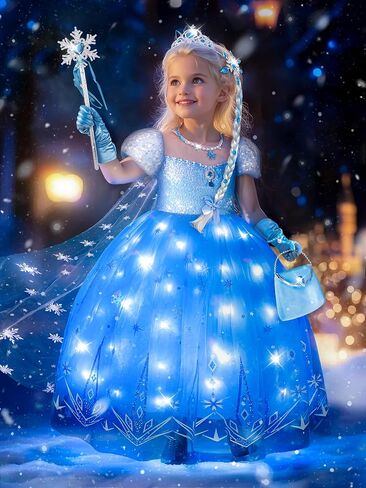 Princess Dresses for Girls Toddler Princess Costume Dress Up Clothes for Girls Halloween Costume with Cape for Christmas, Birthday, Party, LED Light No Assembly Needed, 110 in Saudi Arabia