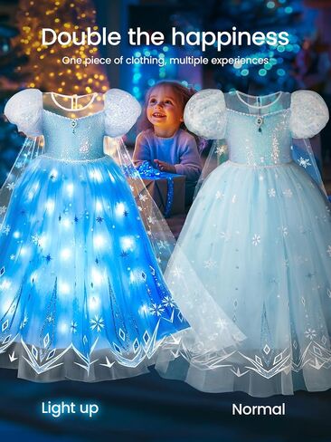 Princess Dresses for Girls Toddler Princess Costume Dress Up Clothes for Girls Halloween Costume with Cape for Christmas, Birthday, Party, LED Light No Assembly Needed, 110 in Saudi Arabia