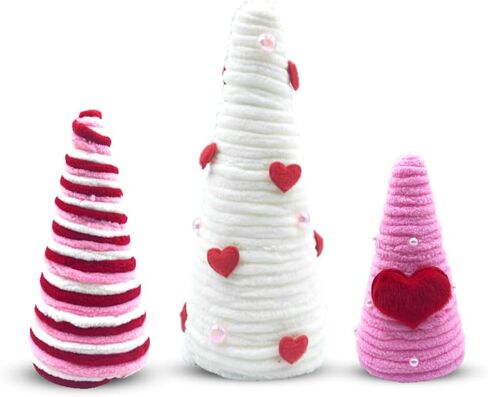 3 Pcs Valentine's Day Table Decorations Mini Yarn Trees, Red Pink White Valentine Table Trees Decorations Farmhouse Decor for Indoor Home Kitchen Wedding Tiered Tray Decor in Saudi Arabia
