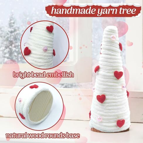 3 Pcs Valentine's Day Table Decorations Mini Yarn Trees, Red Pink White Valentine Table Trees Decorations Farmhouse Decor for Indoor Home Kitchen Wedding Tiered Tray Decor in Saudi Arabia