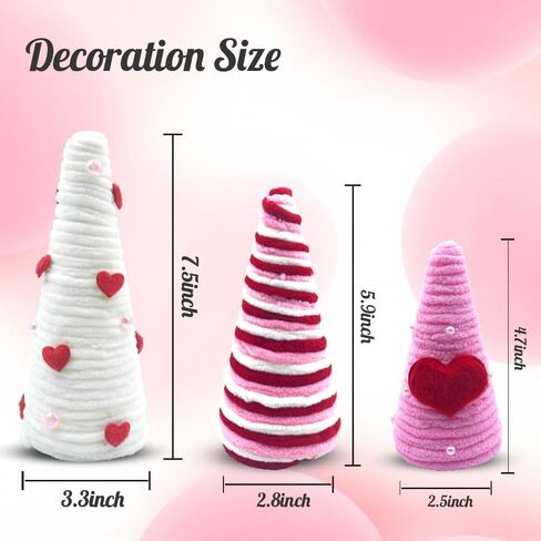 3 Pcs Valentine's Day Table Decorations Mini Yarn Trees, Red Pink White Valentine Table Trees Decorations Farmhouse Decor for Indoor Home Kitchen Wedding Tiered Tray Decor in Saudi Arabia