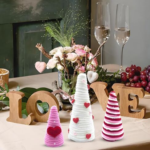 3 Pcs Valentine's Day Table Decorations Mini Yarn Trees, Red Pink White Valentine Table Trees Decorations Farmhouse Decor for Indoor Home Kitchen Wedding Tiered Tray Decor in Saudi Arabia