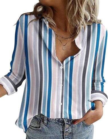 Zeagoo Button Down Shirts for Women Loose Fit Striped Long Sleeve Fall Blouse Business Casual Work Tops in Saudi Arabia