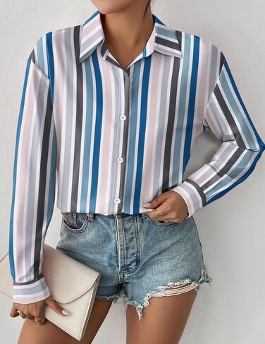 Zeagoo Button Down Shirts for Women Loose Fit Striped Long Sleeve Fall Blouse Business Casual Work Tops in Saudi Arabia