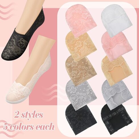 10 Pairs Lace Ankle Socks Women's Lace No Show Socks Ruffle Socks Low Cut Non Slip Casual Socks for Summer Women(Low Cut) in Kuwait