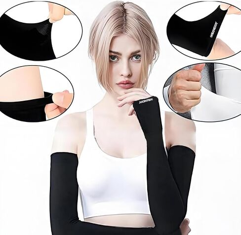 Black Arm Warmers Sun Arm Sleeves Long Fingerless Gloves for Women and Men in Saudi Arabia