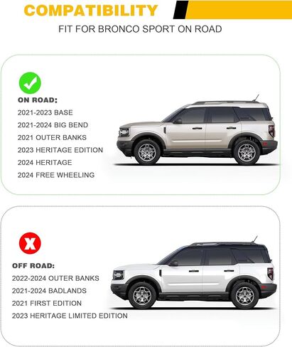 حامل سقف بقضبان متقاطعة 265LBS ​​مناسب لـ Ford Bronco Sport 2021-2023 Base & 2021-2024 Big Bend & 2021 Outer Banks & 2023 Heritage Edition & 2024 Heritage & 2024 ملحقات شريط البضائع ذات العجلات المجانية in Kuwait