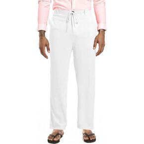 Mens Drawstring Linen Pants Casual Elastic Waist Straight Loose Trousers
