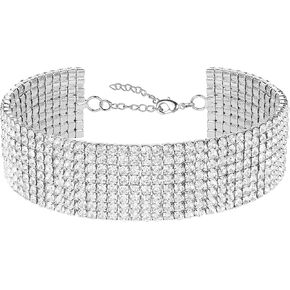 Fesciory Silver Rhinestone Tennis Necklaces for Women, Dainty Adjustable Layered Twist Rope Cubic Zircon Diamond Butterfly Necklace, Iced Out Heart Jewelry Gifts (8 Row Rhinestone)