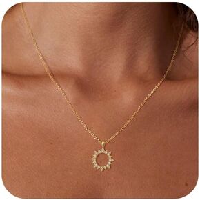 Gold Pendant Necklace for Women 14K Gold Plated Sun Necklace Dainty Trendy Necklace Cute Simple Minimalist Necklace Cubic Zirconia Necklace Sunset Necklace Jewelry for Women