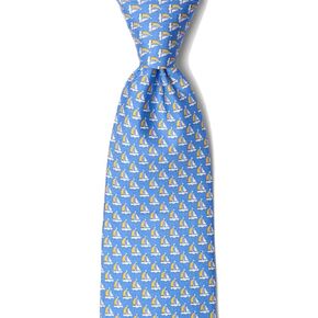 Alynn 100% Silk Light Blue Micro Sailboats Sailing Necktie Tie Neckwear