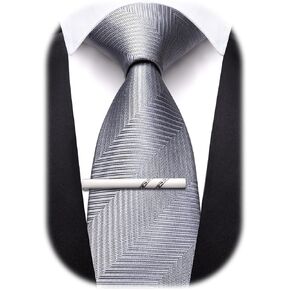 Barry.Wang Neckties for Man Silk Skinny Ties 3.1"(8CM) Striped Woven Clip Men Neck Ties Classic Wedding Business