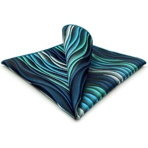 S&W SHLAX&WING Ripple Blue Multicolored Silk Green Silk Pocket Square