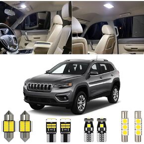 13 Piece 6000K White Cherokee Interior LED Light Kit Package Replacement for Jeep Cherokee KL 2014 2015 2016 2017 2018 2019 2020, with Placement Diagram and Install Tool