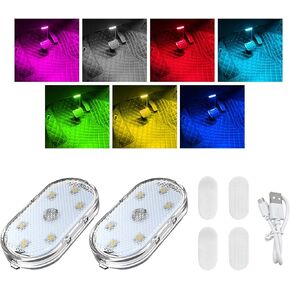2 PCS Car LED Lights Interior Wireless, Magnetic Car Ambient Lighting with 6 Bright LED Lamp Beads, Portable USB Rechargeable Vehicle Interior Led Night Light for Car (White)