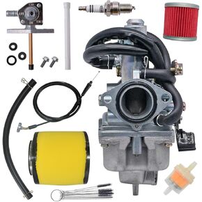 XingLi TRX 250 Recon 250 Carburetor Fit for Honda TRX250TE TRX250TM 1997-2001 2002-2007 Carb With Fuel Tank Petcock Valve & Air Filter kit & Throttle Cable