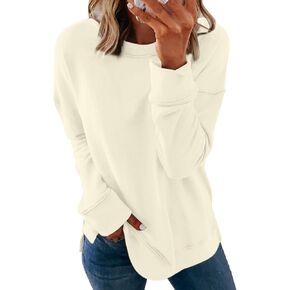 المرأة فارغة عادية كم طويل Crewneck بلوزات لينة خفيفة الوزن طاقم الرقبة البلوز فضفاضة تناسب البلوز القمم