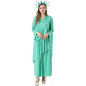 Statue of Liberty Costume Women Patriotic Lady Liberty Crown Headband Adult Halloween Costumes Holiday Dress
