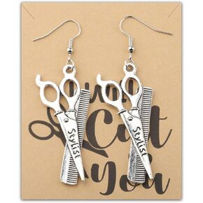 HOLLP Hairdresser Earrings Hair Stylist Gift Creative Scissors Comb Earrings Hairdresser Jewelry Scissor Graduation Gift With Card