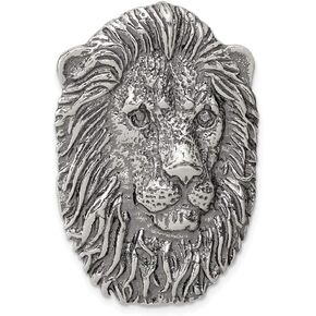 Solid 925 Sterling Silver Antiqued Lion Head Pendant (41mm x 25mm)