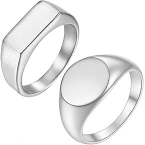 Nanafast 2PCS Men's Ring Set Signet Rings for Women Stainless Steel Square Circle Rings for Him & Her Minimalist Fashion Jewelry for Daily Couples & Wear