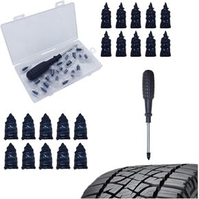 20PCS Tire Repair Nails, Car Vacuum Tire Repair Rubber Nail Kit, Self-Service Rubber Screw Tire Plugs, Tire Quick Puncture Repair Tools with Screwdriver for Car, Motorcycle, ATV, Truck (Black)