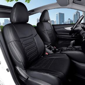 HKZ Custom Fit Rogue Seat Covers for Nissan Rogue Regular 2021 2022 2023 2024 S SV SL Platinum (Non-Hybrid Model) - Leatherette (Black)