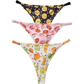 SHENHE Women's 3 Pack Thong Underwear G String Low Rise Cute Patterned Panties Thongs