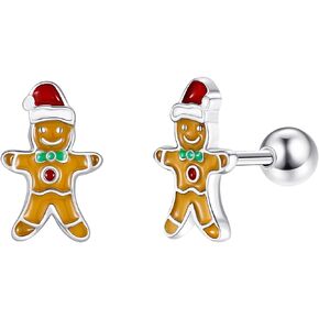MONGAS Gingerbread Man Earrings Sterling Silver Gingerbread Man Screw Back Stud Earrings Christmas Gingerbread Man Jewelry For Women