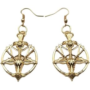 Vintage Gothic Goat Head Earrings Baphomet Satanic Goat Head Dangle Drop Earrings Punk Style Skull Star Pentagram Round Earrings Gothic Halloween Jewelry for Men and Women
