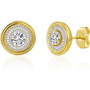 LUCA SMITH 14K Gold Plated HALO Stud Earrings | Square Diamonique Stud Earrings Set | 925 Sterling Silver Cubic Zirconia Stud Earrings | Hip Hop Earrings for Women Men