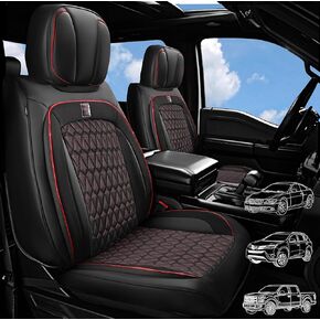 CAR PASS Nappa Leather Seat Covers, Red Piping Luxury Leather Car Seat Covers Full Set, Suede Automotive Seat Covers Full Coverage Cushioned, Universal Fit for SUV Pick-up Truck Sedan(Black and Red)